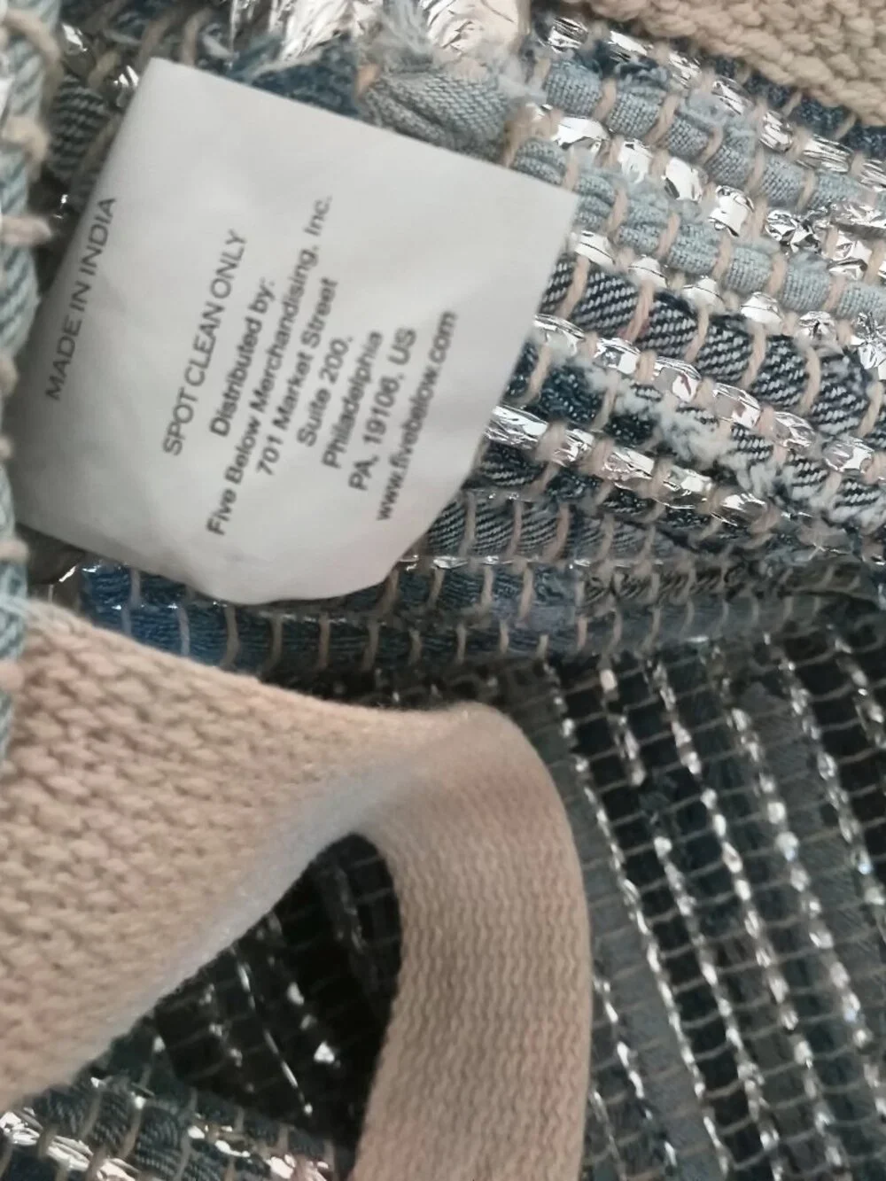 Hand-made in India, oversized blue and silver tote